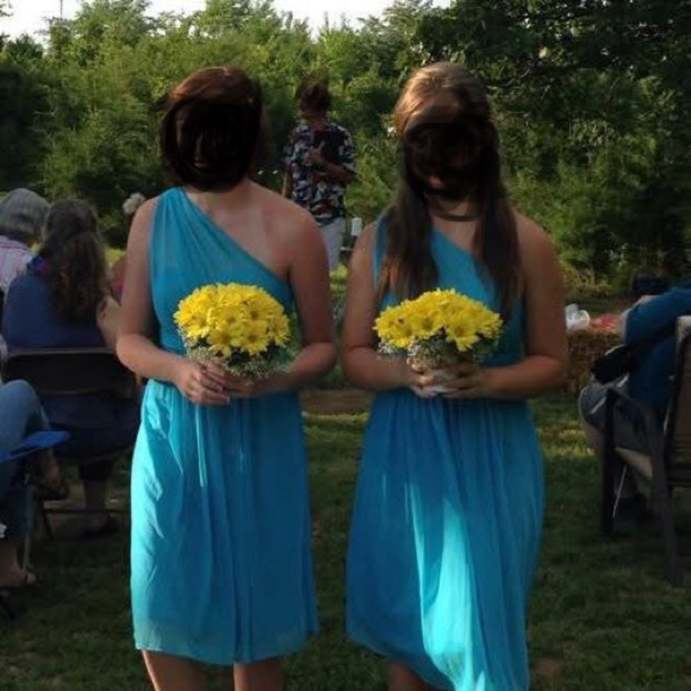 David's Bridal Blue One Shoulder Sundress